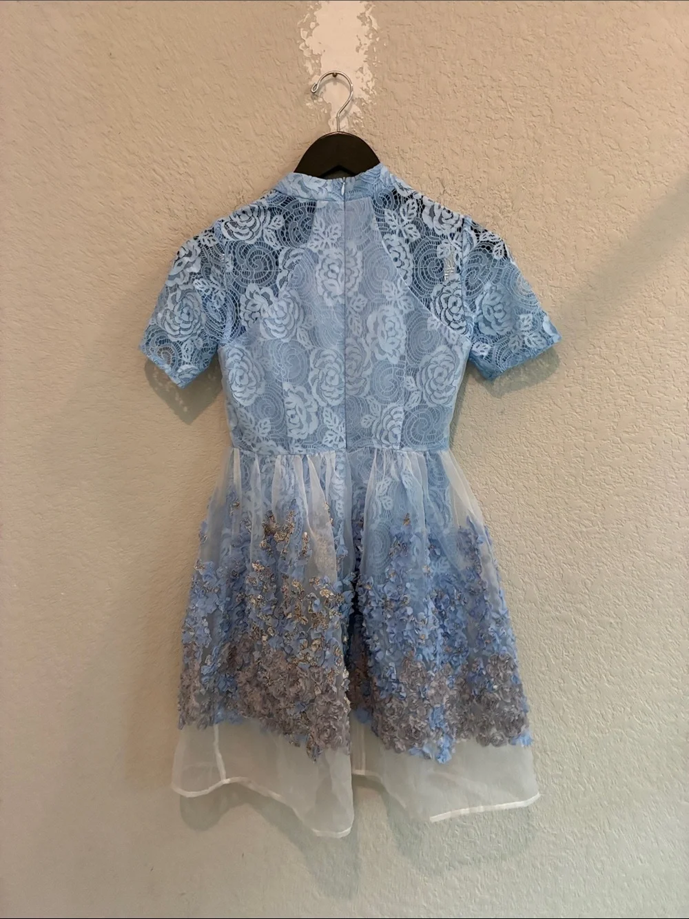 Blue Lace Floral Appliqué Girls' Formal Dress